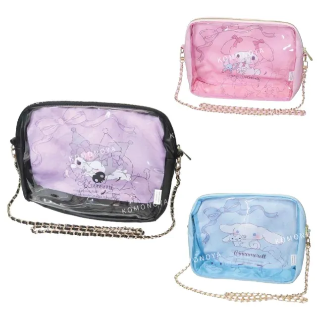 【小禮堂】雙11 Sanrio 三麗鷗 透明窗口鏈條肩背包 - 與小夥伴 彩帶款 美樂蒂 酷洛米 大耳狗(平