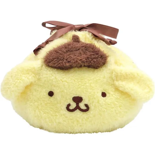【小禮堂】雙11 Sanrio 三麗鷗 絨毛造型束口袋 - 大臉款 Kitty 美樂蒂 酷洛米 布丁狗(平輸品)
