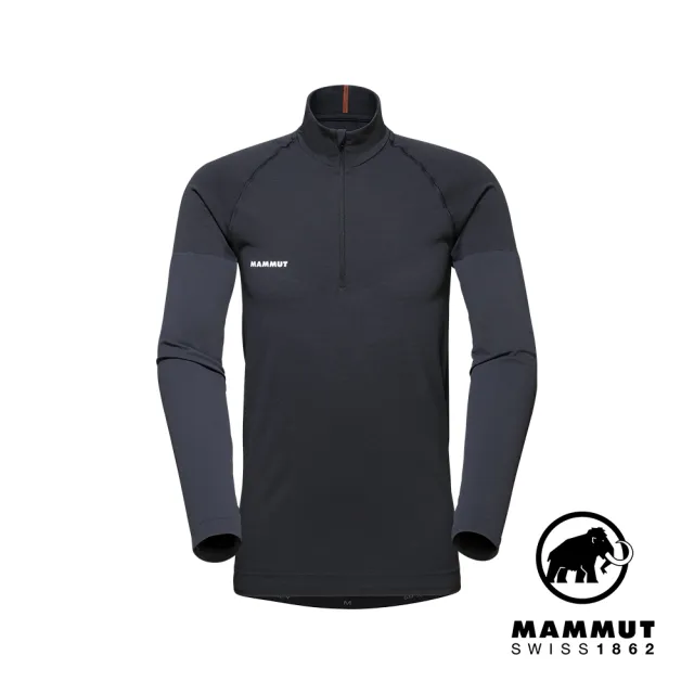 【Mammut 長毛象官方直營】Trift Half Zip LS 羊毛混紡立領半拉鍊長袖排汗衣 黑色 男款 #1016-01050