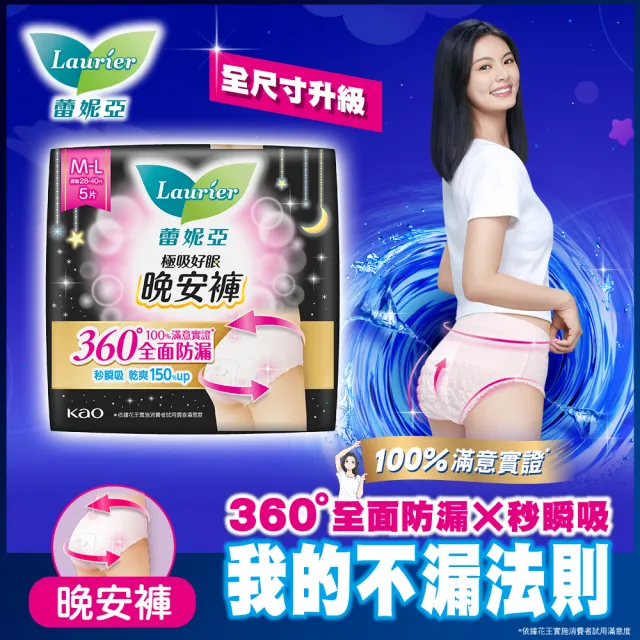 【Laurier 蕾妮亞】極吸好眠晚安褲褲型衛生棉 5片x24包/箱購(M-L)