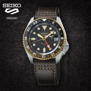 【SEIKO 精工】5 SPORTS系列 GMT皮革機械錶-42.5㎜棕(SSK036K1/4R34-00A0J)