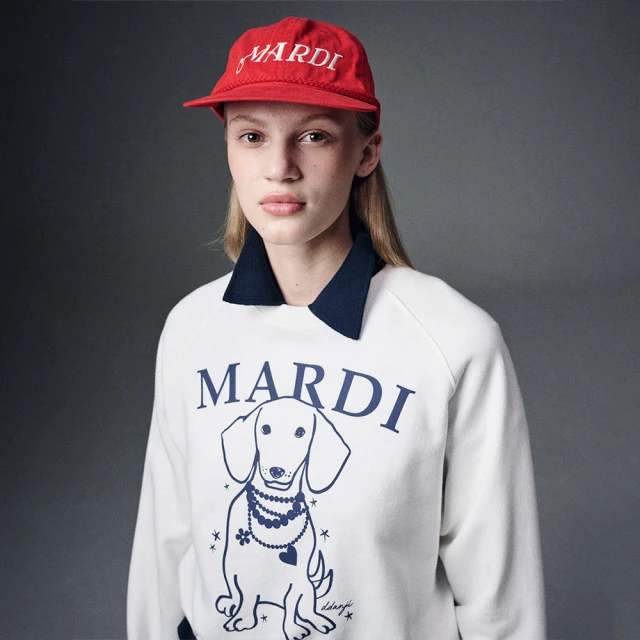 MARDI MERCREDI 印花大學TEE 白色 經典臘腸狗 珍珠項鍊 純棉 SWEATSHIRT RAGLAN SWING THE TAIL