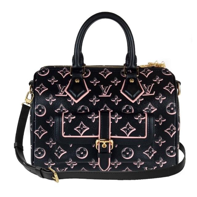 【Louis Vuitton 路易威登】M20852 經典Speedy 25 系列雙色Monogram肩背手提兩用包(全新展示品-黑色)