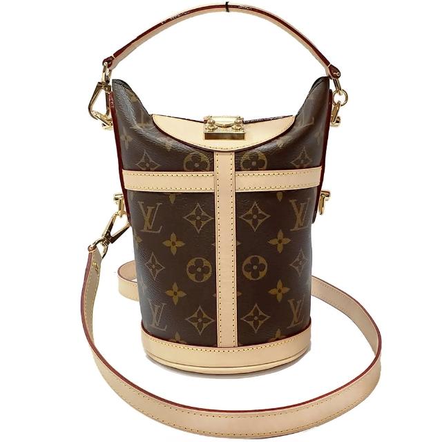 LV LOUIS VUITTON路易威登 M43587 經典 DUFFLE 系列 Monogram 帆布印花牛皮鑲飾手提/斜背水桶包