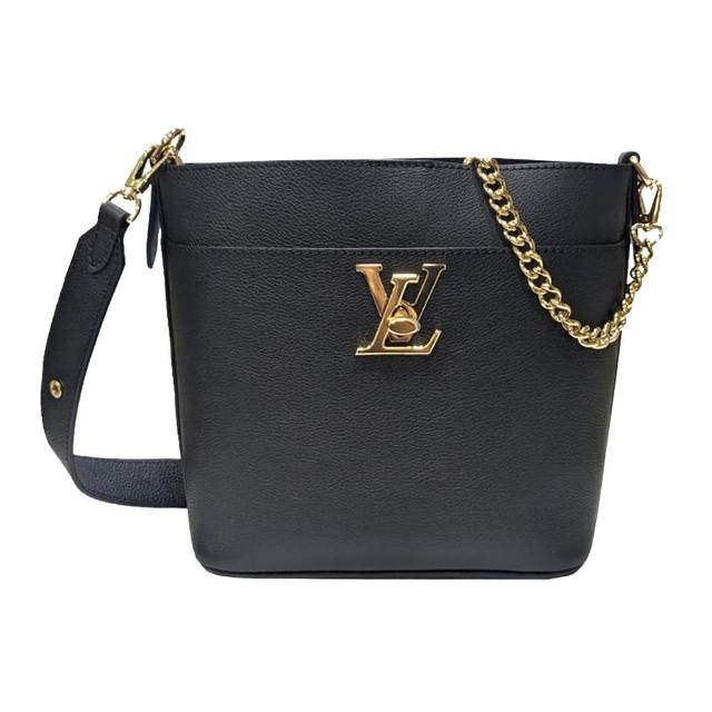 【Louis Vuitton 路易威登】M24006 經典Lock and Walk系列牛皮肩背斜背水桶包(黑色)