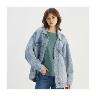 【LEVIS 官方旗艦】女款 寬鬆 TYPE III 牛仔外套 丹寧外套 滿版LOGO 熱賣單品 001C4-0001