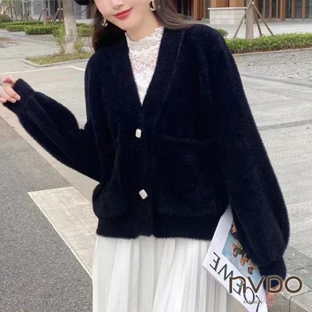 【NVDO】現貨 名媛風厚磅細緻水貂絨保暖針織外套(45-70KG可穿/保暖外套/F231/秋冬款)
