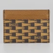【BALLY】BALLY Pennant燙金LOGO帆布小牛皮三角旗圖案4卡開口式卡夾(男款/褐x多色)