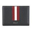 【BALLY】BALLY Ribbon燙銀LOGO小牛皮紅白紅條紋3卡對折卡夾(男款/黑)