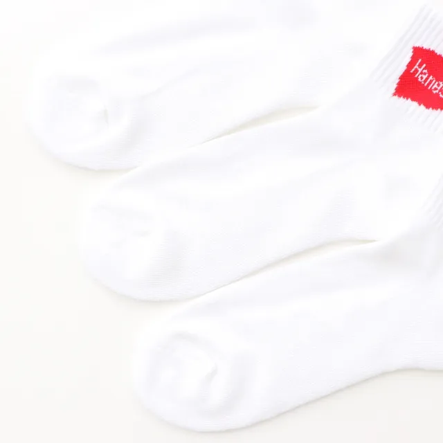 【Hanes】官方直營 男款-LOGO旗幟白色中筒襪3雙入(25-27cm)-出清品