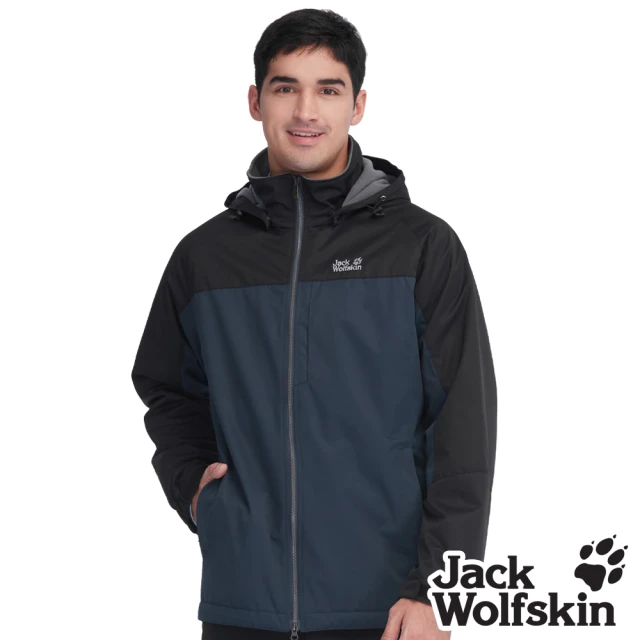 Jack wolfskin 飛狼 男 經典款 防風防潑水保暖外套 內刷毛衝鋒衣(黑配藍)