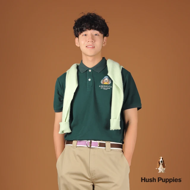 Hush Puppies 男裝 POLO衫 經典品牌毛衣狗寬版POLO衫(墨綠 / 44101101)