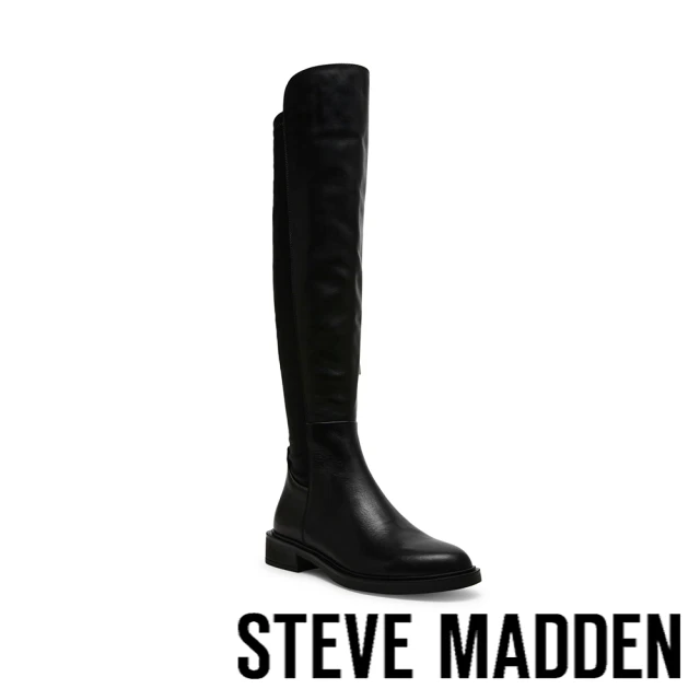 steve madden RESONATE 拼接修長低跟過膝靴(黑色)