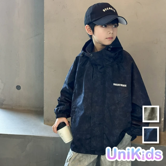 UniKids 中大童裝長袖連帽外套 美式復古風衝鋒衣夾克 男大童裝 CVK211(藏青 綠)