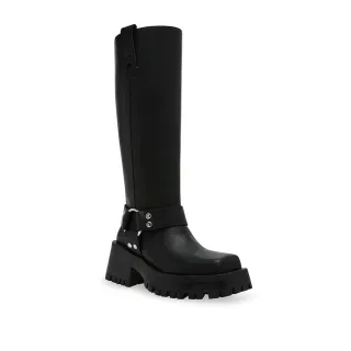 【steve madden】SABOTAGE 圓環繞帶厚底長靴(黑色)