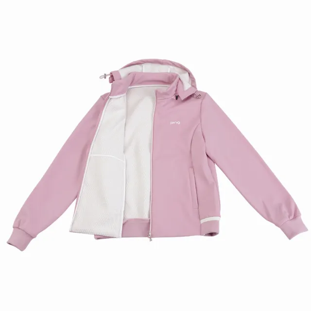 【PING】女款針織蓄熱保暖風衣外套-芋粉(防風透氣/防潑水/GOLF/高爾夫/RC24215-67)