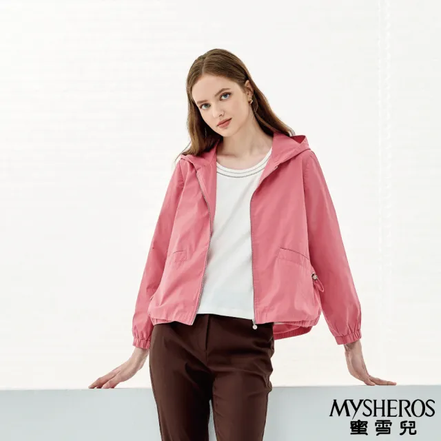【MYSHEROS 蜜雪兒】連帽夾克外套 腰間抽繩口袋設計 下擺鬆緊(粉)
