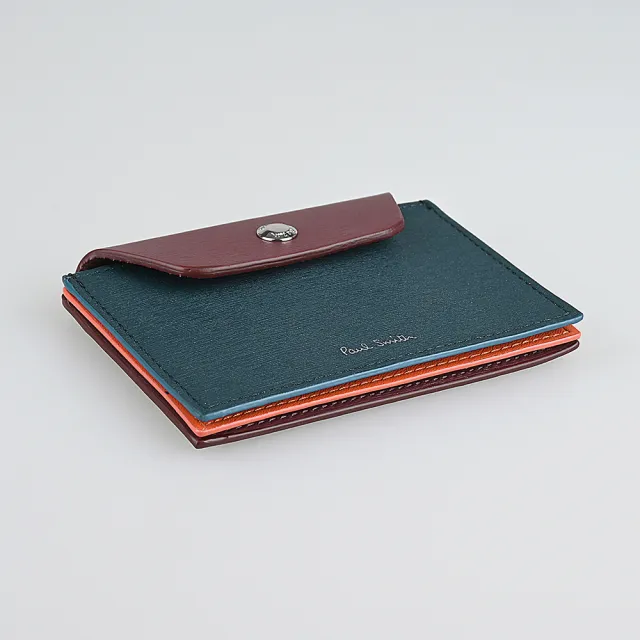 【Paul Smith】PAUL SMITH簽名燙印LOGO拉絲紋牛皮3卡壓釦式卡夾包(藏青x酒紅x橘x多色)