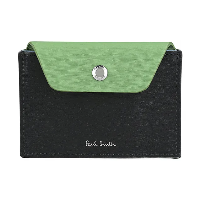【Paul Smith】PAUL SMITH簽名燙印LOGO拉絲紋牛皮3卡壓釦式卡夾包(黑x草綠x淺藍x多色)