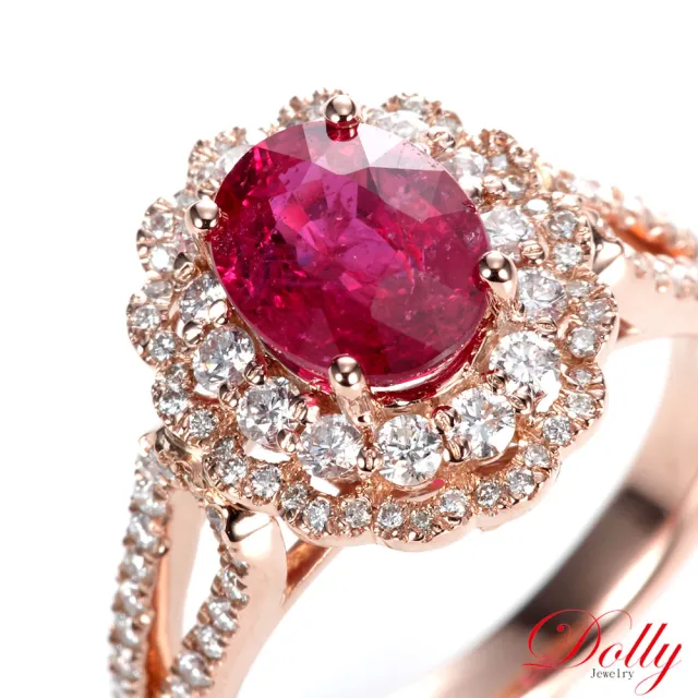 【DOLLY】18K金 無燒紅寶石2克拉玫瑰金鑽石戒指-005 高級訂製珠寶 浪漫質感 奢華送禮