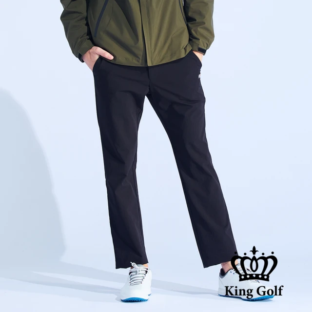 KING GOLF 實體同步-男款合身彈力KING刺繡休閒高爾夫球長褲(深藍)