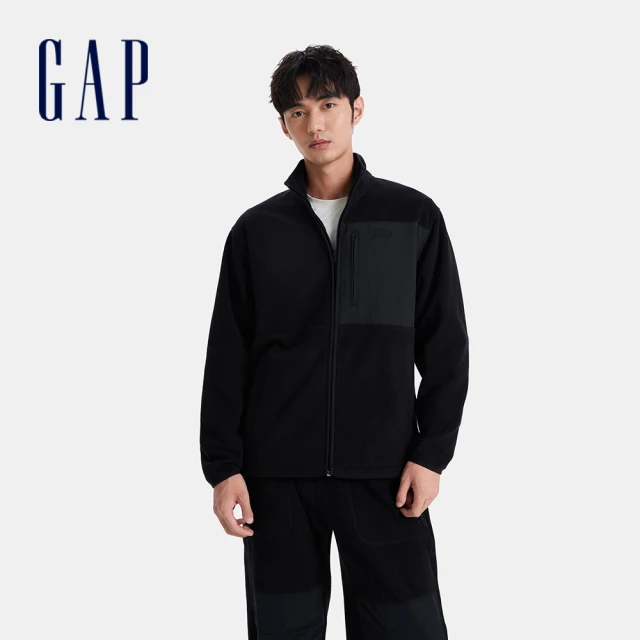 GAP 男裝 Logo刺繡立領外套-黑色(680488)