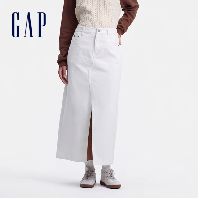 GAP 女裝 純棉牛仔長裙-白色(715877)