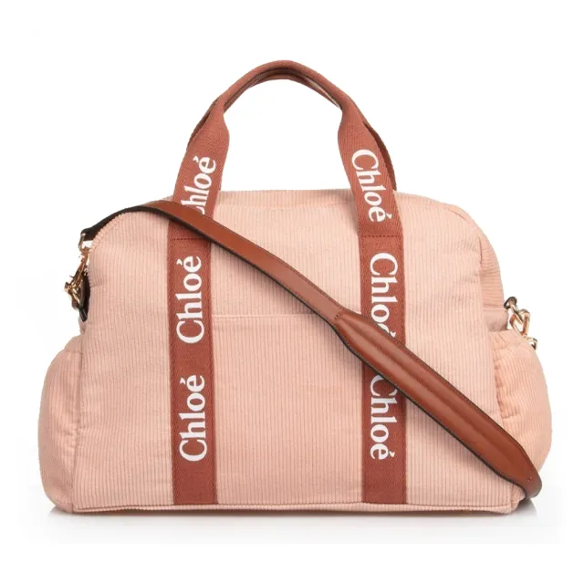 【Chloe’ 蔻依】CHC24AB20347454 經典CHANGING BAG棉帆布牛皮飾邊手提斜肩媽媽包(粉色)