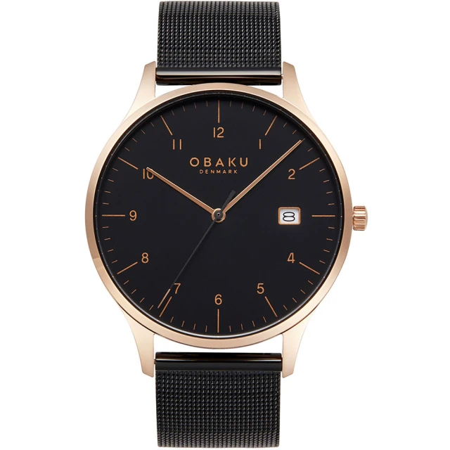 OBAKU 簡約風潮紳士時尚腕錶-玫瑰金X黑(V298GDVMBM)