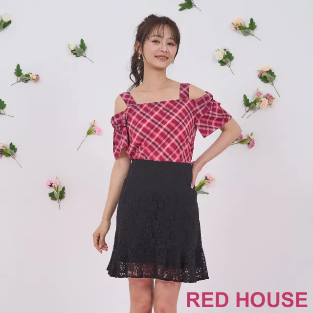 【RED HOUSE 蕾赫斯】俏麗花朵蕾絲褲裙(黑色)
