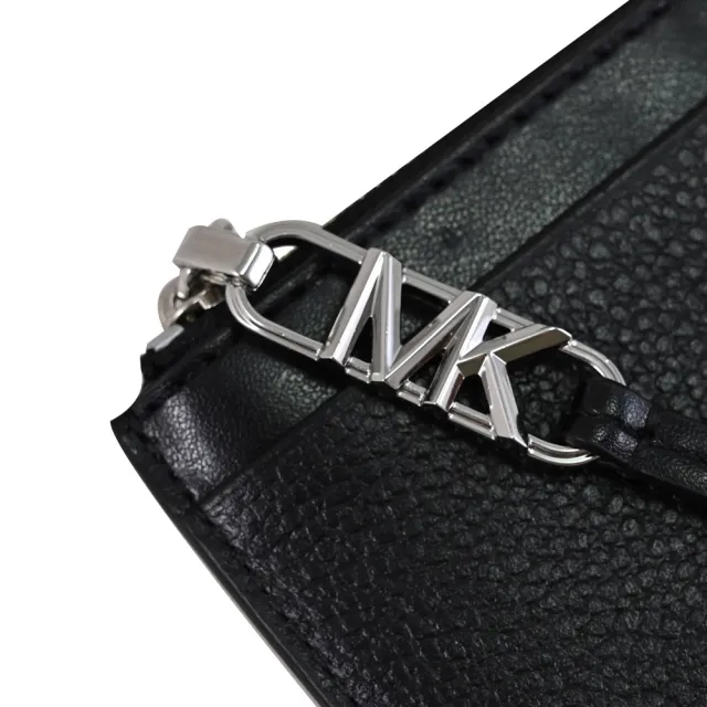 【Michael Kors】簡約金屬LOGO皮革信用卡證件名片零錢包(黑銀)