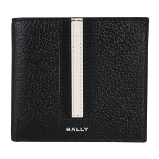 【BALLY】BALLY 銀字燙印黑白條紋粒面小牛皮短夾(黑)