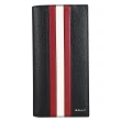 【BALLY】BALLY Mythos銀字燙印紅白條紋塗層皮革直立式對開長夾(黑)