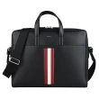 【BALLY】BALLY Mythos銀字燙印紅白條紋塗層皮革手提斜背公事包(黑)