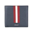 【BALLY】BALLY Ribbon銀箔字LOGO荔枝紋牛皮直條設計8卡對折短夾(男款/午夜藍)