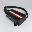 【BALLY】BALLY Mythos燙印字母LOGO十字紋再生牛皮拉鍊胸掛包(黑x紅白條紋)