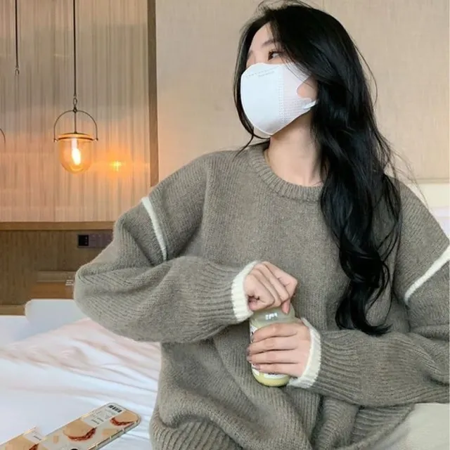 【D.studio】韓版圓領寬鬆落肩針織上衣(毛衣長袖上衣女裝衣服長袖t恤發熱衣保暖上衣冬裝內刷毛 W525)