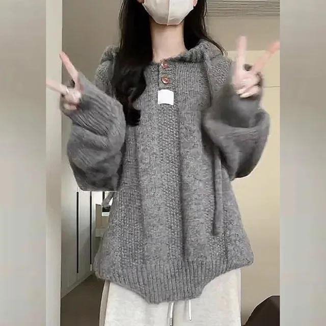 【D.studio】韓版寬鬆慵懶風連帽毛衣(針織上衣毛衣長袖上衣女裝衣服發熱衣保暖上衣冬裝內刷毛 W515)