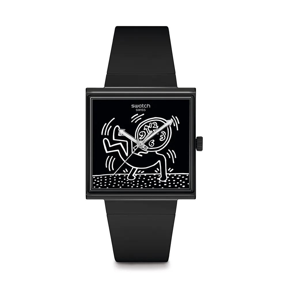 【SWATCH】Gent 方形系列手錶 Keith Haring 聯名 BREAK LOOSE 方形錶 女錶 手錶 瑞士錶 錶(33mm)
