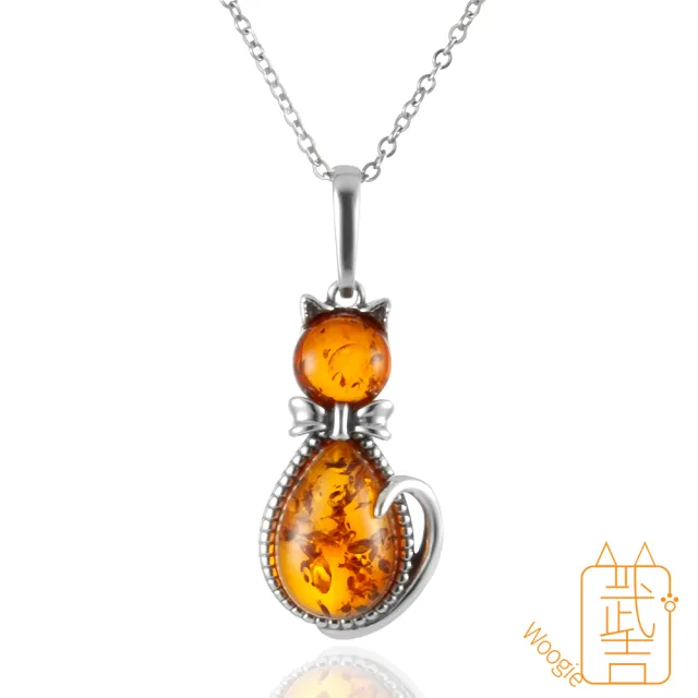 【Woogie武吉珠寶】琥珀蜜蠟設計師手作花珀項鍊(領結貓咪)