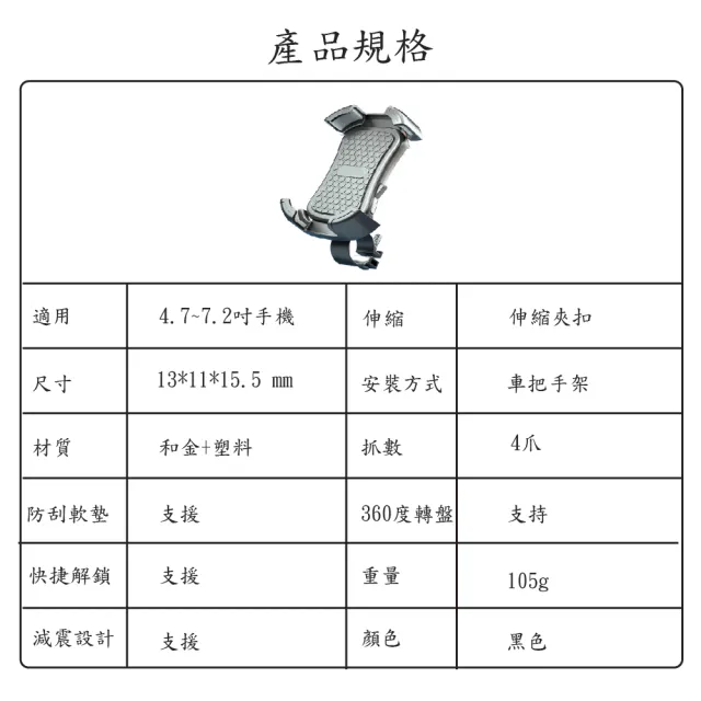 【JINPEI 錦沛】四爪型 專業摩托車架-車把型 機車手機架 摩托車 導航架(JH-01B-H)