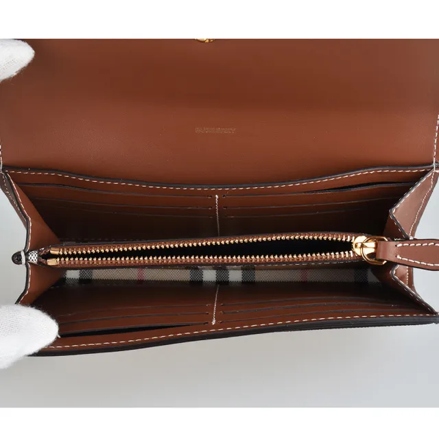 【BURBERRY 巴寶莉】BURBERRY HALTON VINTAGE LOGO釦式12卡牛皮搭PVC長夾(奶茶棕)
