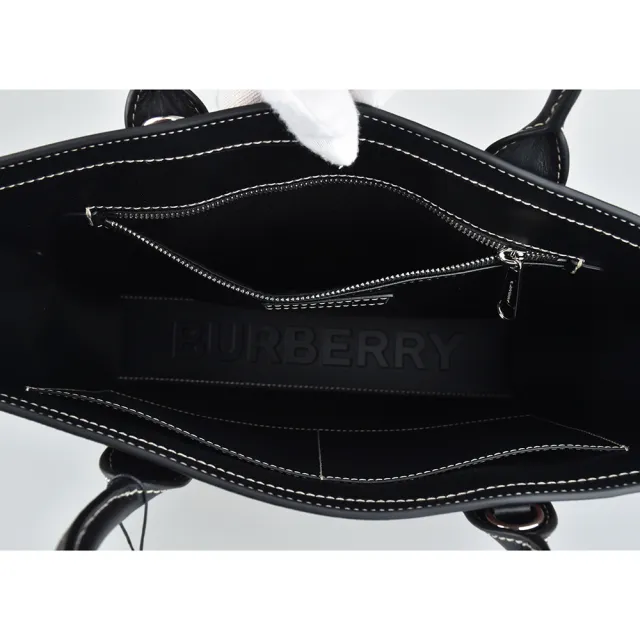 【BURBERRY 巴寶莉】BURBERRY Denny LOGO開口式格紋PVC手提斜背包(深褐x炭灰)