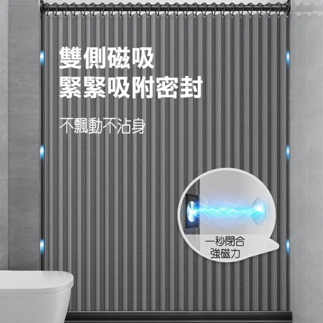 【寶盒百貨】寬200×高200cm適用於墻距約150-190cm加厚亞麻 雙側磁吸 折疊浴簾(加厚防水防黴 浴室門簾)