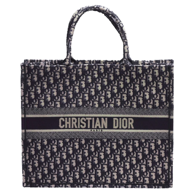 Dior 迪奧 經典BOOK TOTE系列D LOGO刺繡帆布手提托特包(深藍M1286ZRIW_M928)