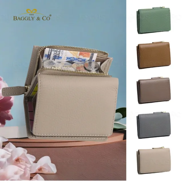 【BAGGLY&CO】真皮包包 嵐思頭層牛皮RFID防盜6卡槽2隔層三折小短夾 棕色/綠色/焦糖/咖啡/