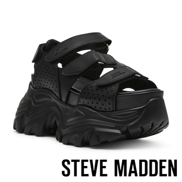 steve madden VAMOOSE 時尚厚底魔鬼氈涼鞋(黑色)