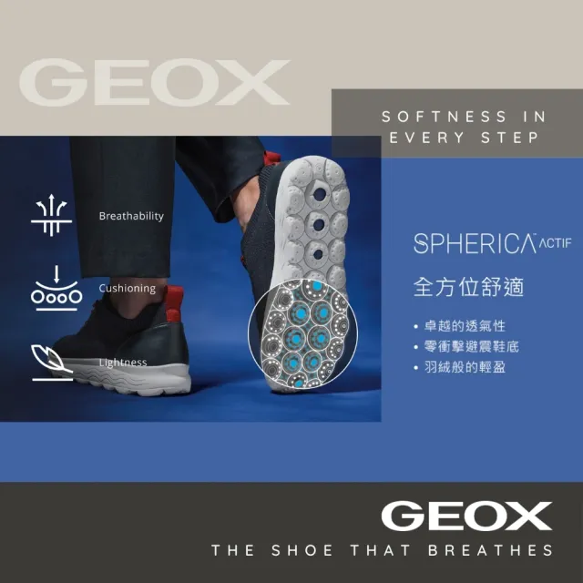 【GEOX】男鞋 運動鞋 白/黑 SPHERICA™ 零衝擊避震休閒鞋