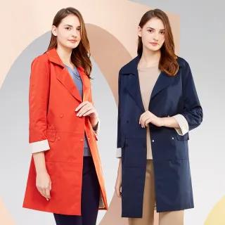 【MYVEGA 麥雪爾】出清品 MA大翻領Hline寬鬆長版風衣外套-共二色(連帽外套/風衣/防風/冬季大衣/女外套)