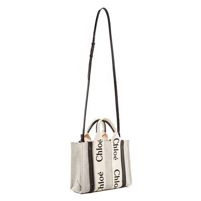 【Chloe’ 蔻依】CHC22AS397I2691J 經典小號Woody帆布皮革飾邊手提斜背購物包(深藍色)